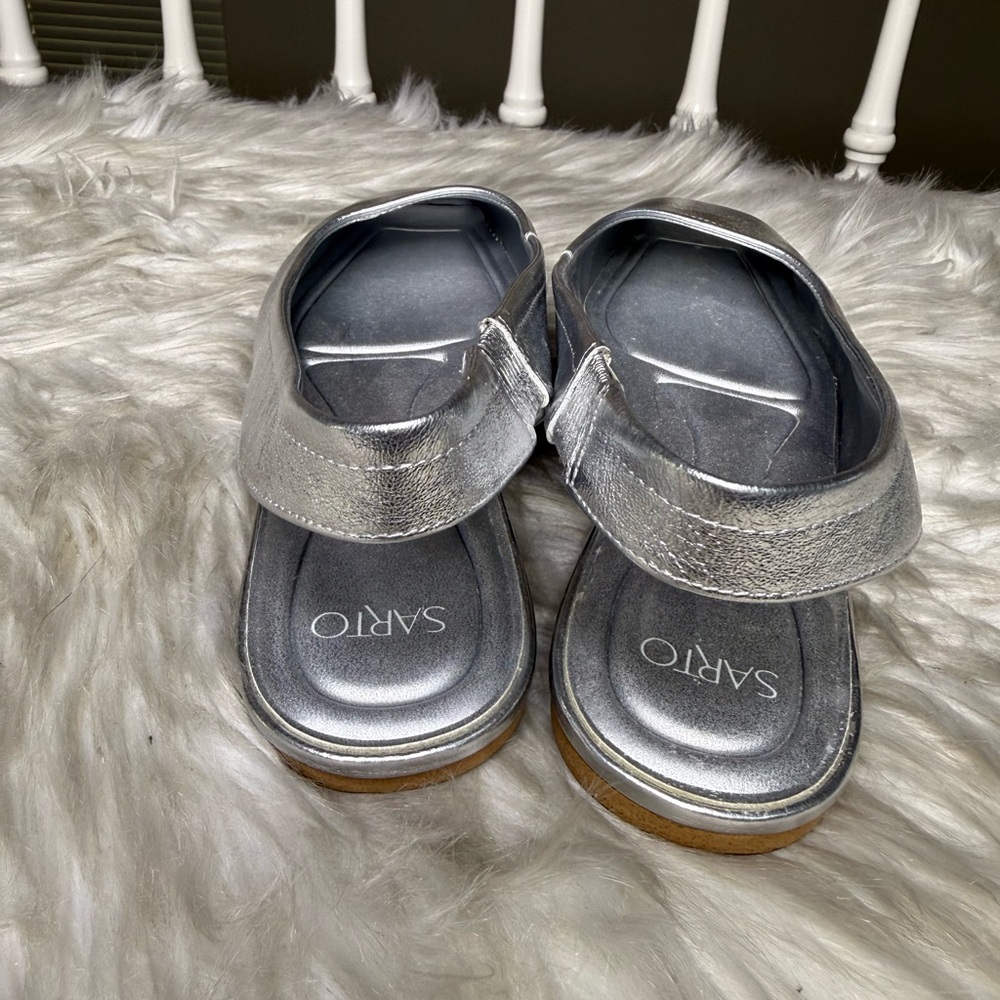 Franco Sarto Silver Women's Slingback Flats Square Toe - New - Picture 4 of 5